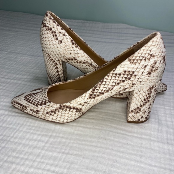 Franco Sarto Fabric Snake Print Block Heel Closed Pointy Toe Palma Pump Heels 6 - Picture 7 of 11